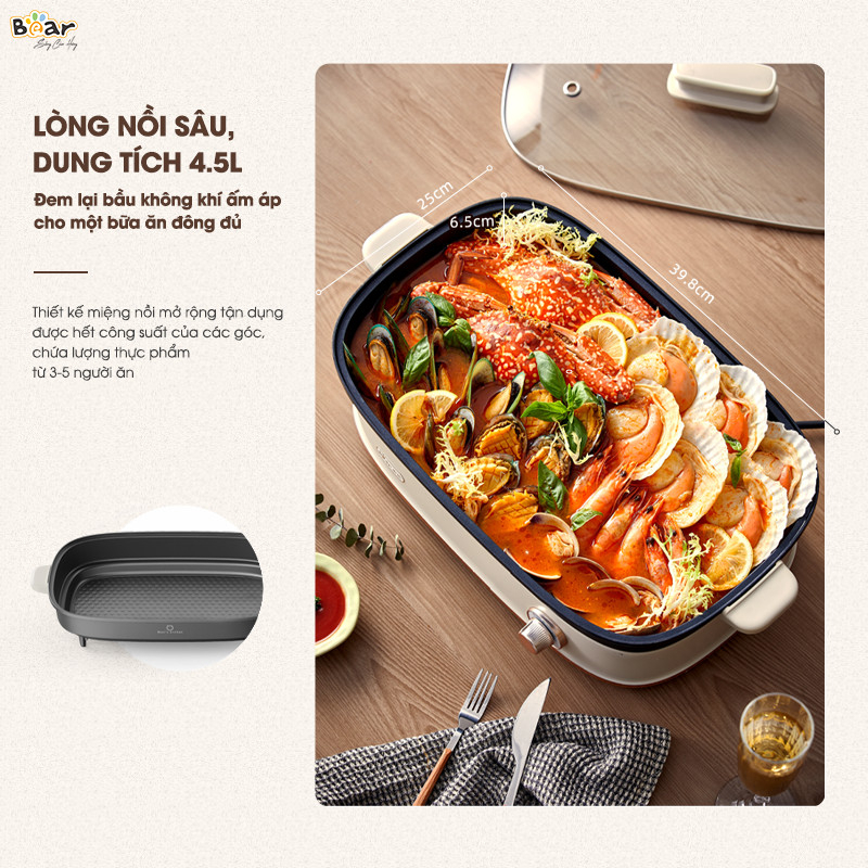 Nồi lẩu đa năng Bear SB-NL45K dung tích 4,5l - Bảo Hành 12 Tháng