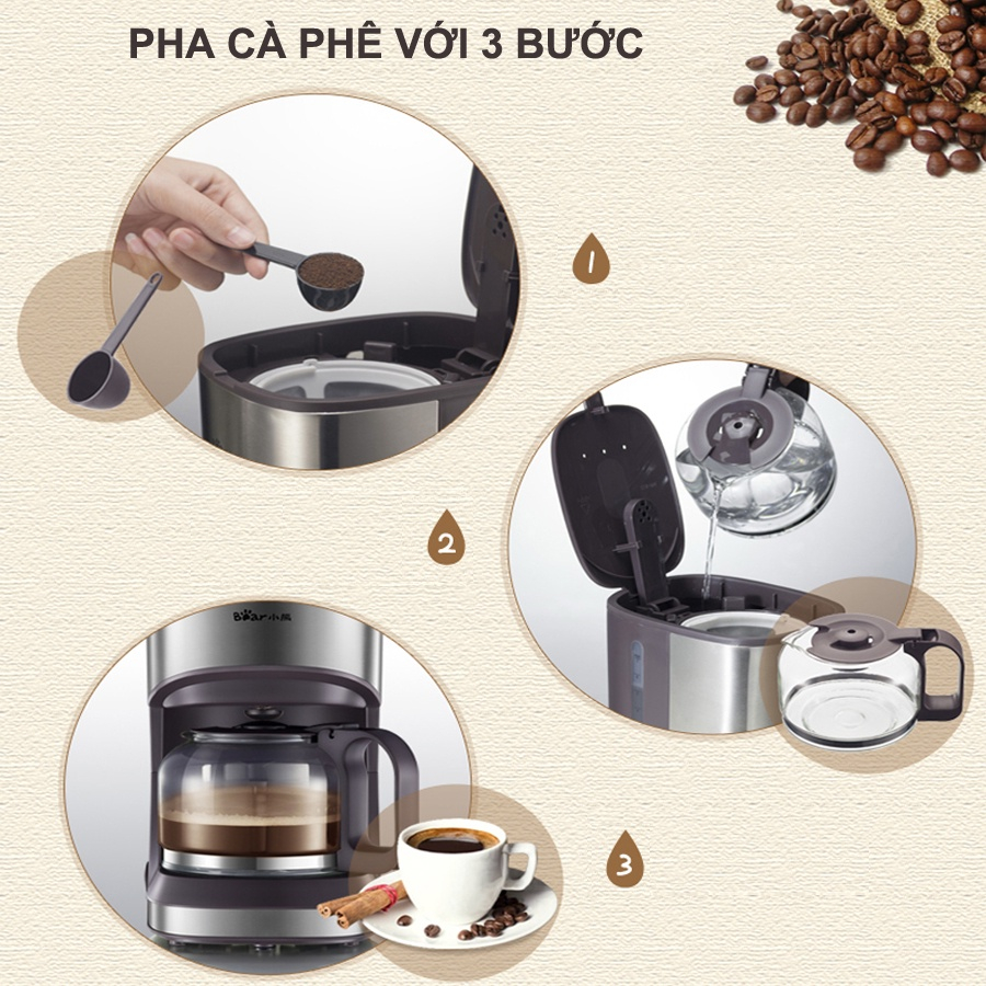 Máy Pha Cà Phê, Trà Mini Tự Động BEAR KFJ-A06K1- 550W- Dùng Pha Cafe/Coffee Espresso- Bảo Hành 12 Tháng