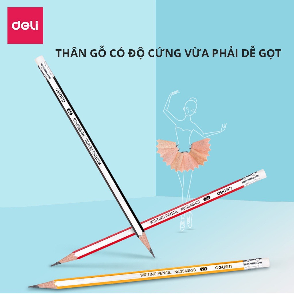 Bút chì lục giác Deli - loại 2B/HB - 10 chiếc/hộp - 33311 / 33312 - 33431/ 33432