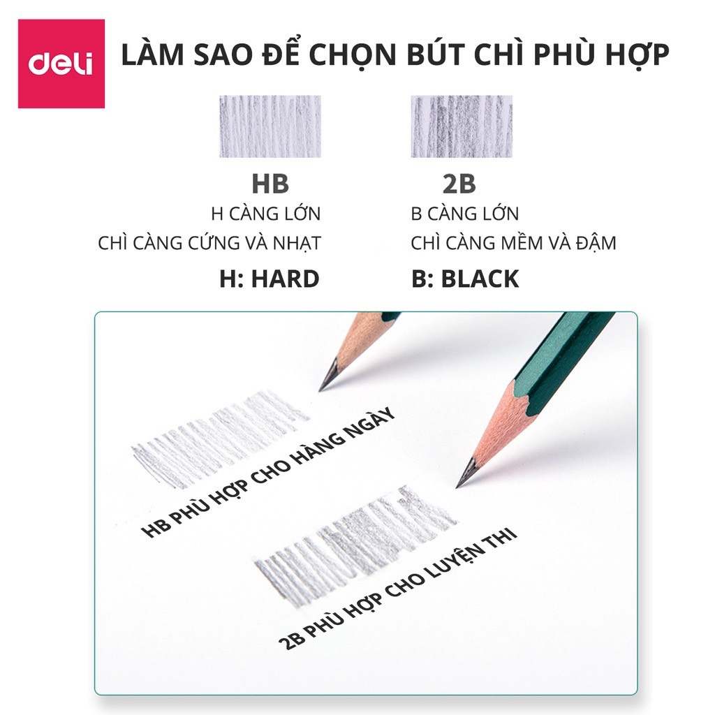 Bút chì lục giác Deli - loại 2B/HB - 10 chiếc/hộp - 33311 / 33312 - 33431/ 33432