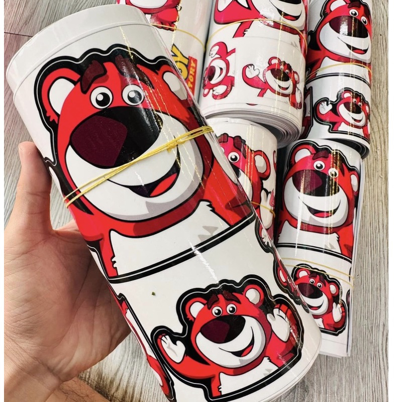 SET DECAL Tem sticker gấu dâu lớn