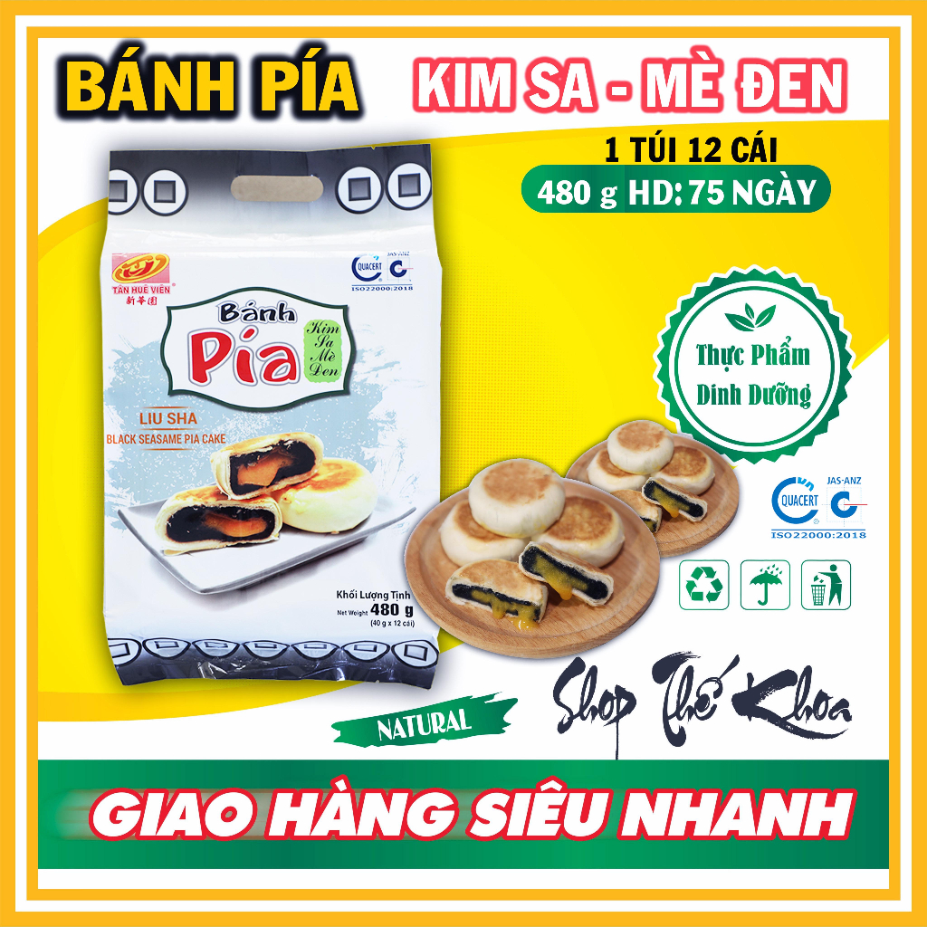 Hot Bánh Pía KIM SA MÈ ĐEN - Trọng lượng 480g - TÂN HUÊ VIÊN - ĐẶC SẢN SÓC TRĂNG - BÁNH PÍA VŨNG THƠM