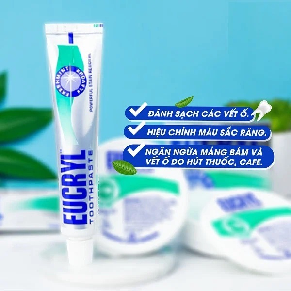 Combo Bột Tẩy Trắng Răng + Kem Đánh Răng Làm Trắng Răng Hương Bạc Hà EUCRYL Tooth Paste Freshmint