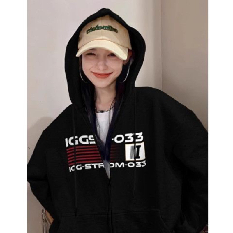 Áo Hoodie Zip Chữ Màu Đen-Xám