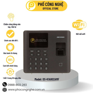 Máy chấm công vân tay Hikvision DS-K1A802AMF, kết nối Wifi