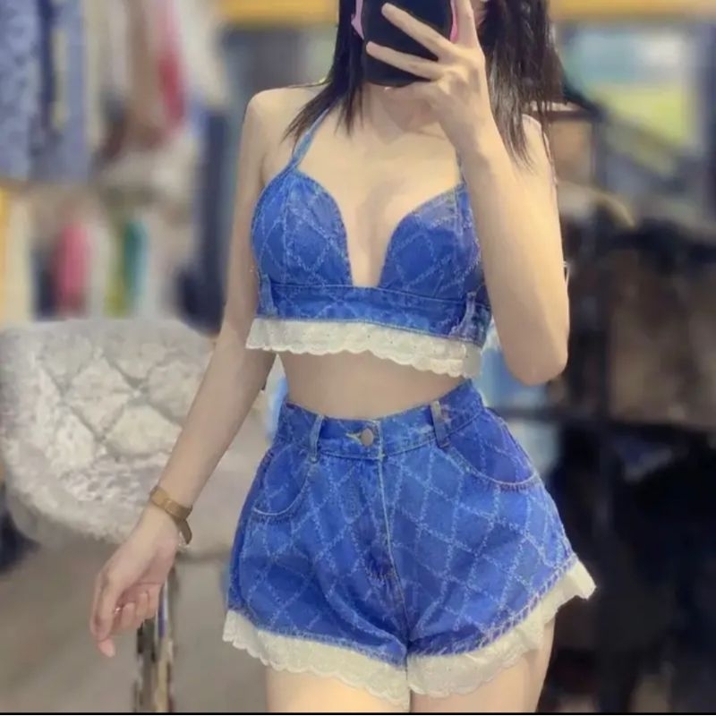 SET BIKINI 2 MÓN JEAN PHỐI REN NEW
