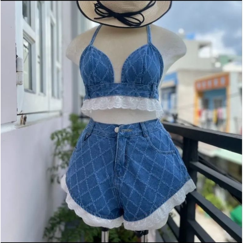 SET BIKINI 2 MÓN JEAN PHỐI REN NEW