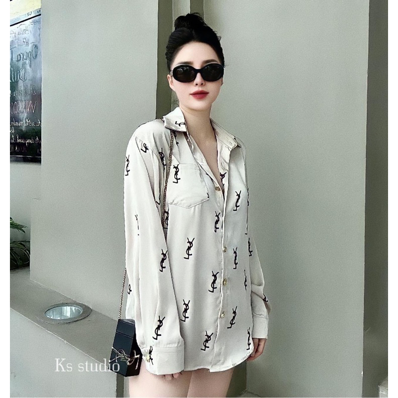 Áo Sơ Mi Lụa Phom Rộng phối Chữ