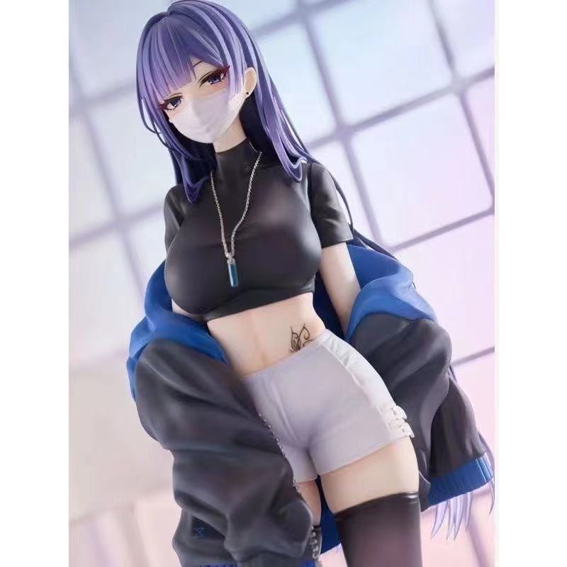 ☊♂∏Yuna Mặt nạ Hình Cô gái Lụa đen Tóc dài Anime Hai chiều Mô hình búp bê Máy tính để bàn Ốp lưng Vật trang trí Quà tặng