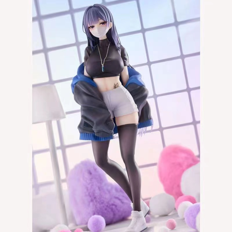 ☊♂∏Yuna Mặt nạ Hình Cô gái Lụa đen Tóc dài Anime Hai chiều Mô hình búp bê Máy tính để bàn Ốp lưng Vật trang trí Quà tặng