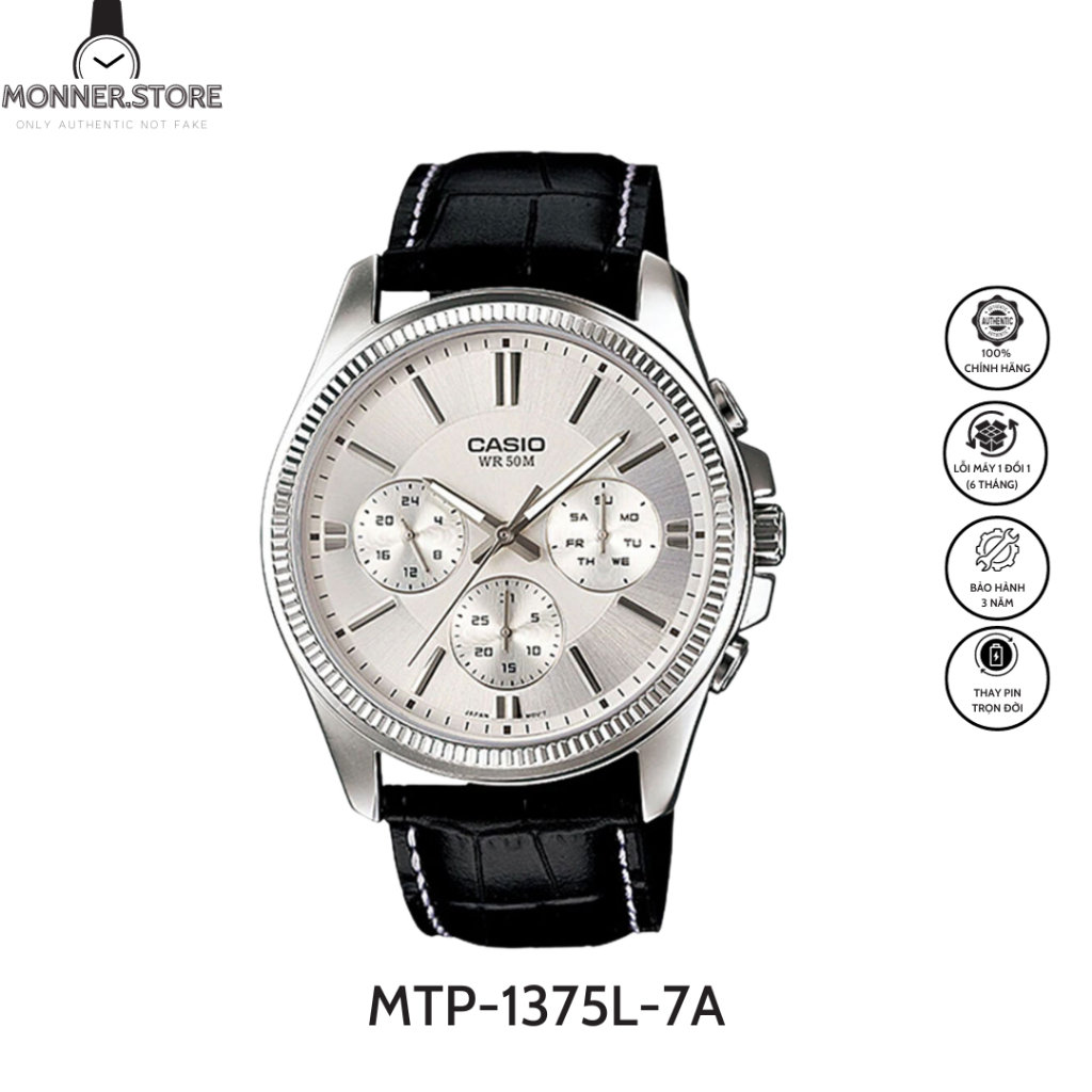 Đồng Hồ Nam Casio MONNERSTORE MTP-1375L-7A Dây Da Mặt Số 43,5mm Sang Trọng