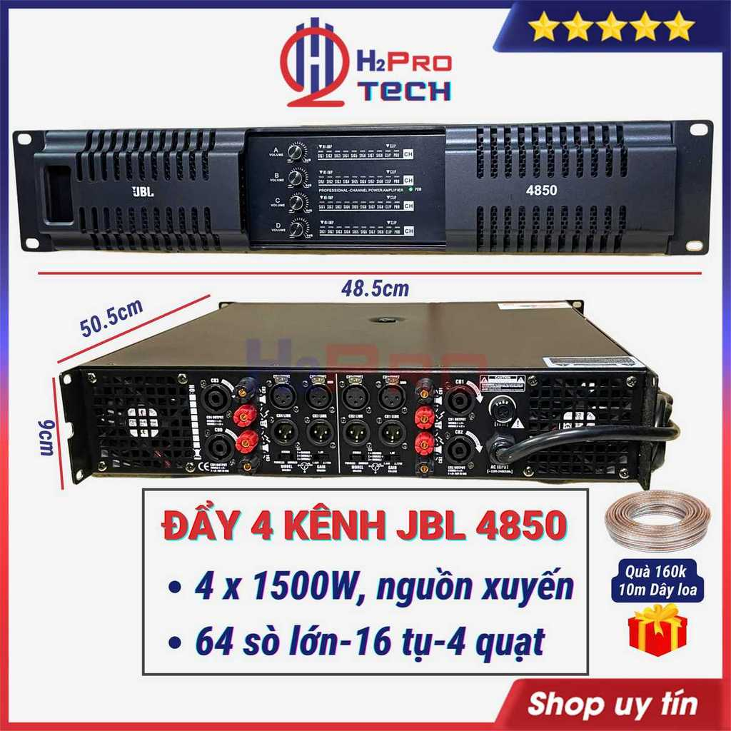 Cục Đẩy 4 Kênh JBL 4850 4X1500W 16 Tụ - 64 Sò, Đẩy Công Suất 4 Kênh Karaoke Gia Đình Cao Cấp, Quà 160K - H2pro Tech