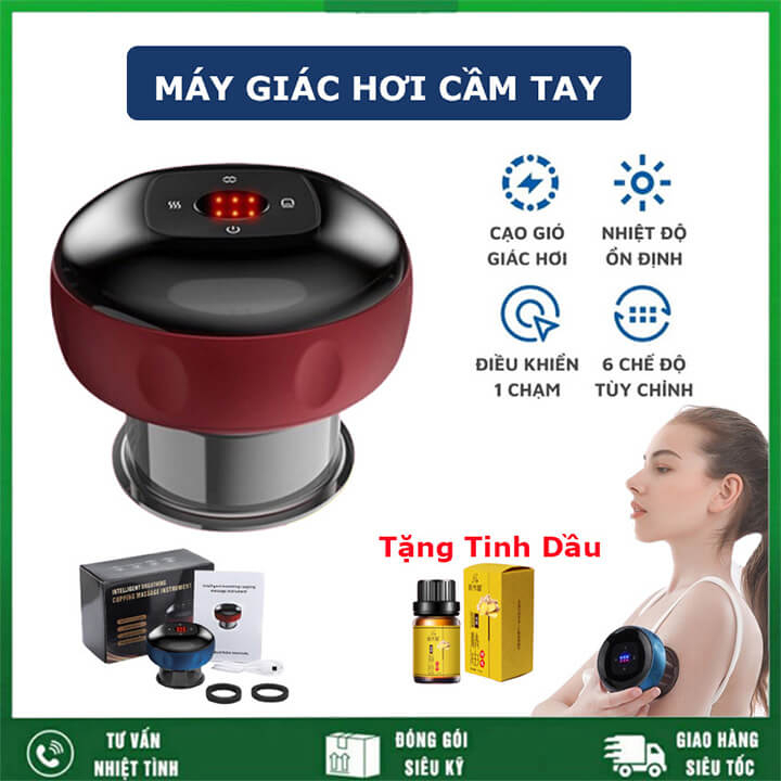 Máy massage giác hơi cầm tay có pin sạc 12 cấp độ hút giác hơi và cấp nhiệt giúp giảm đau nhức và lưu thông khí huyết