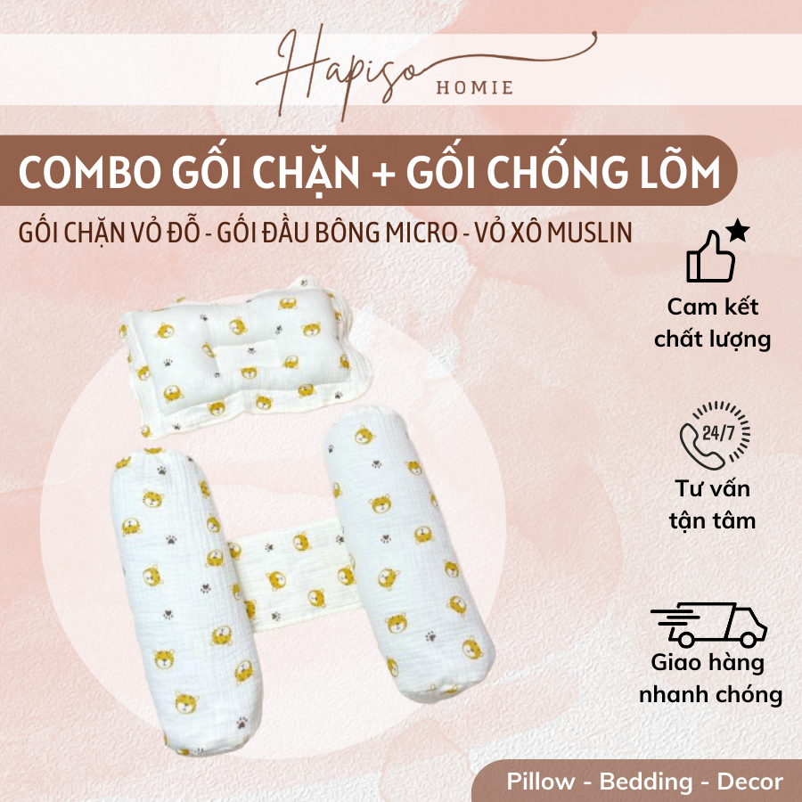 Set Gối Chặn Chữ H + Gối Đầu Muslin