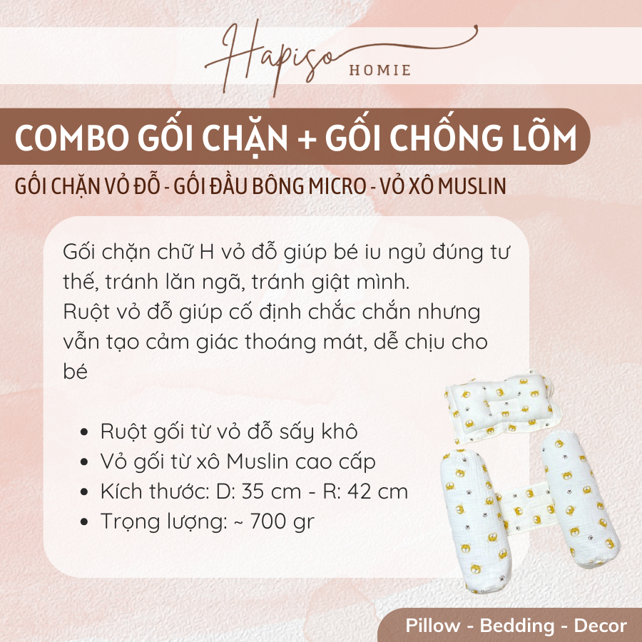 Set Gối Chặn Chữ H + Gối Đầu Muslin