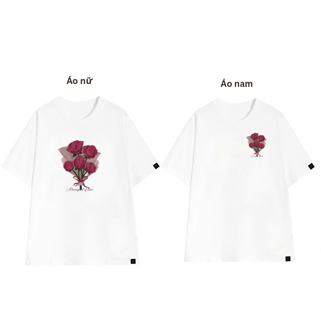 Áo cặp nam nữ, áo phông đôi in hình hoa hồng đáng yêu  chất cotton thoáng mát thấm hút