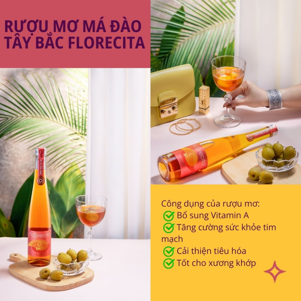 Combo 4 Chai Rượu Mơ FLORECITA  Nồng Độ 14,5% Lên Men Thuần Tự Nhiên Từ Trái Mơ Má Đào Mộc Châu Hương Vị Chua Ngọt