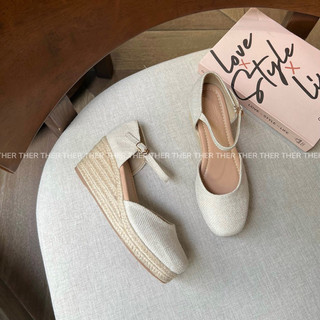 THER Giày đế xuồng nữ 7p bọc cói quai cài