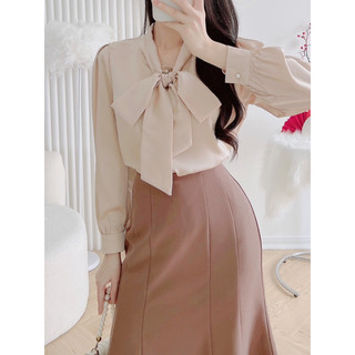Áo lụa cổ nơ