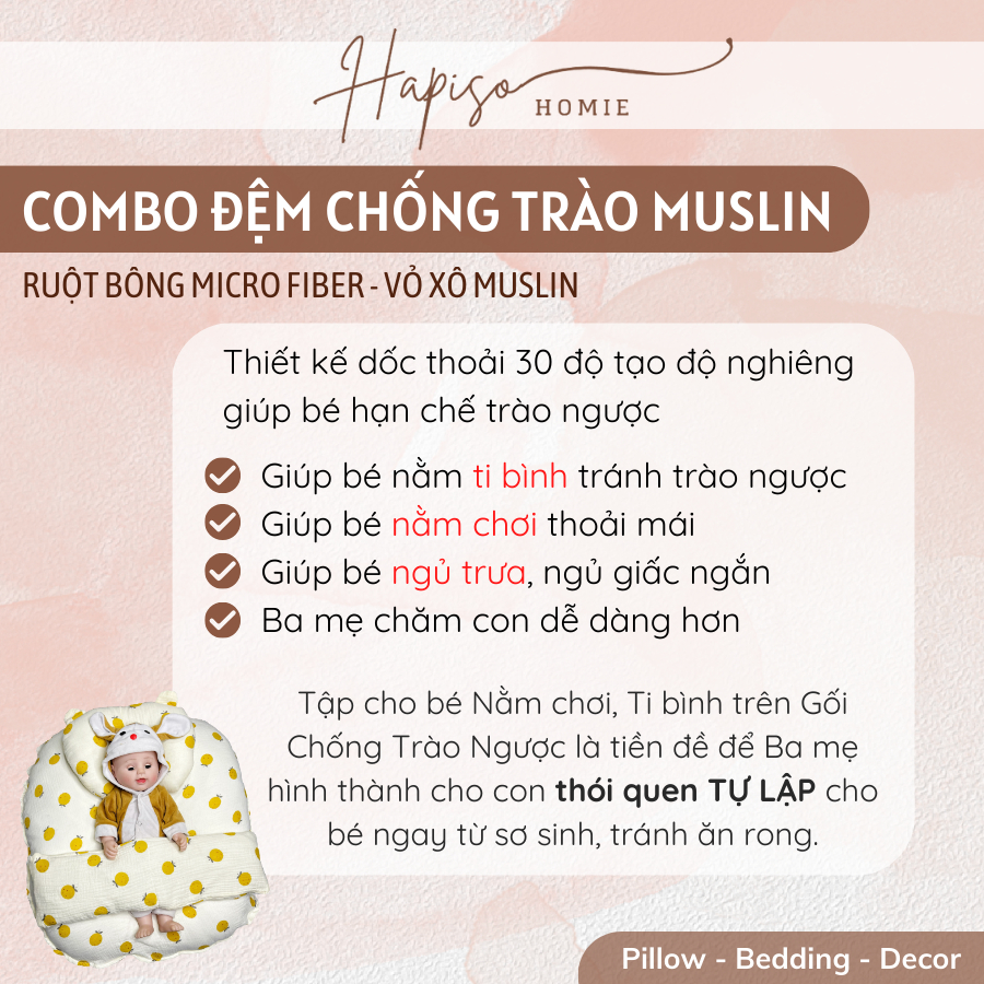 Combo Gối Chống Trào Ngược Muslin