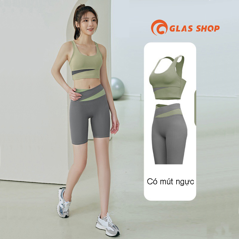 Bộ Đồ Lửng Tập Gym Yoga Earobic Có Mút Ngực Thấm Hút Mồ Hôi Co Giãn 4 Chiều - GLDU1
