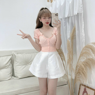 ÁO CROPTOP VIỀN BÈO NÚT
