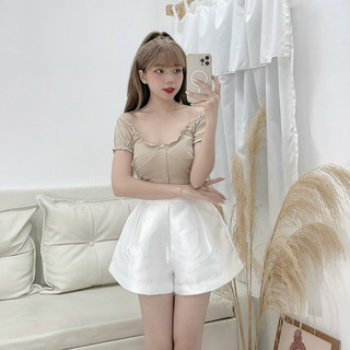 ÁO CROPTOP VIỀN BÈO NÚT