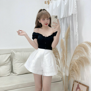 ÁO CROPTOP VIỀN BÈO NÚT