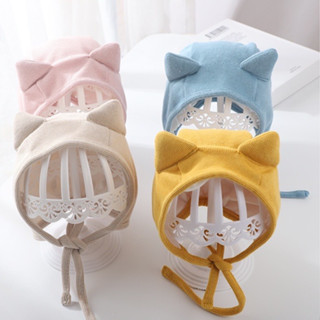 Mũ nỉ đội đầu mùa đông 2 lớp có dây buộc giữ ấm hình tuần lộc tai mèo đáng yêu cho bé trai bé gái 3-12 tháng
