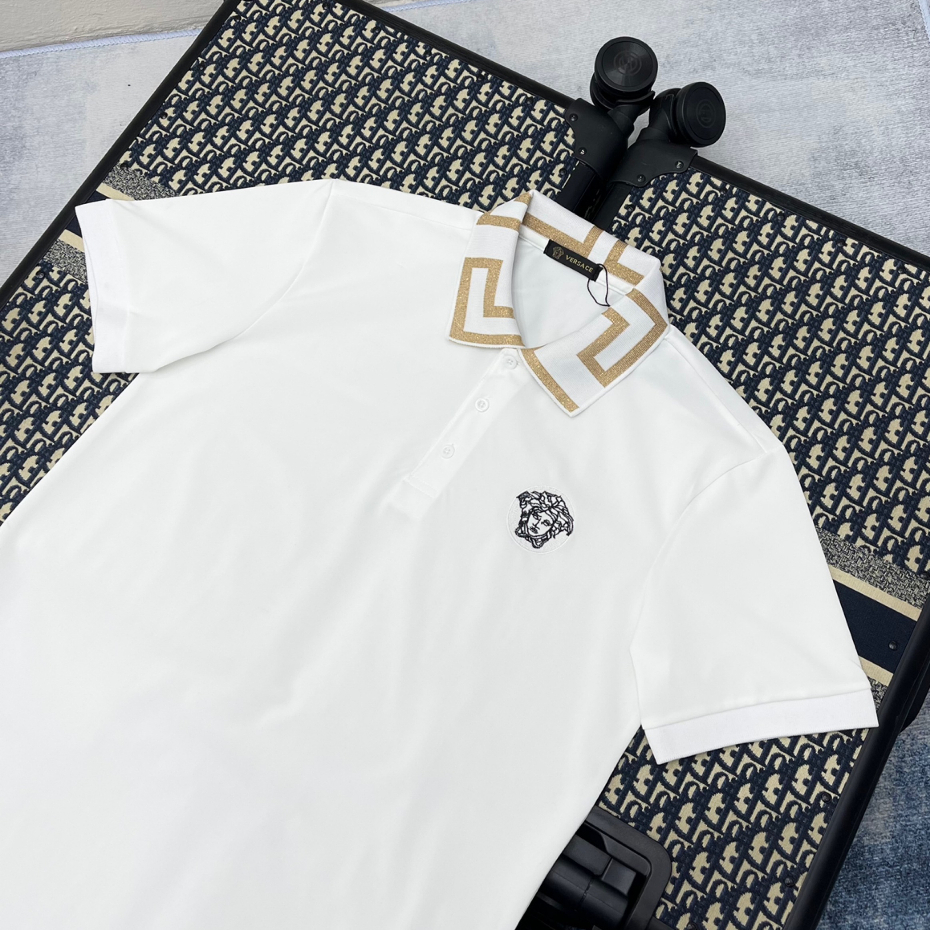Áo Polo Nam Thêu Logo VERSACEE, Cổ Áo Phối Họa Tiết Sắc Nét, Chất Cotton Cao Cấp - Áo Phông Cổ Bẻ Nam Sang Trọng