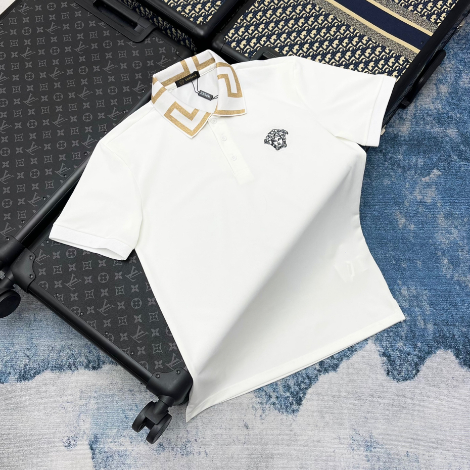 Áo Polo Nam Thêu Logo VERSACEE, Cổ Áo Phối Họa Tiết Sắc Nét, Chất Cotton Cao Cấp - Áo Phông Cổ Bẻ Nam Sang Trọng
