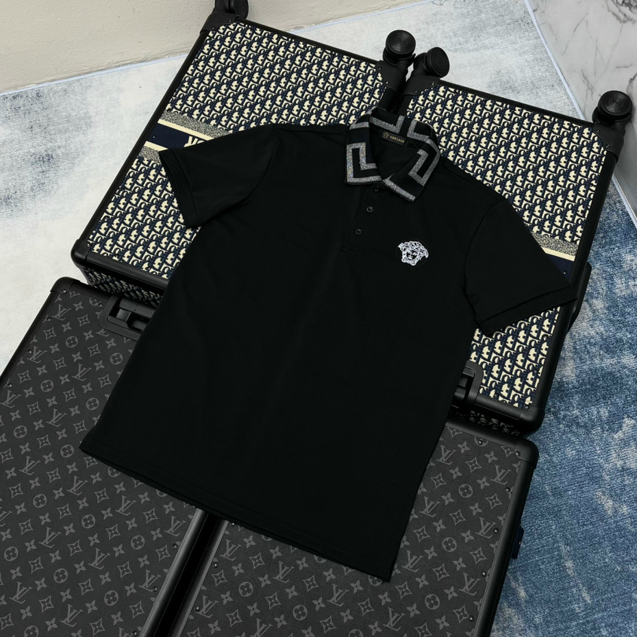 Áo Polo Nam Thêu Logo VERSACEE, Cổ Áo Phối Họa Tiết Sắc Nét, Chất Cotton Cao Cấp - Áo Phông Cổ Bẻ Nam Sang Trọng