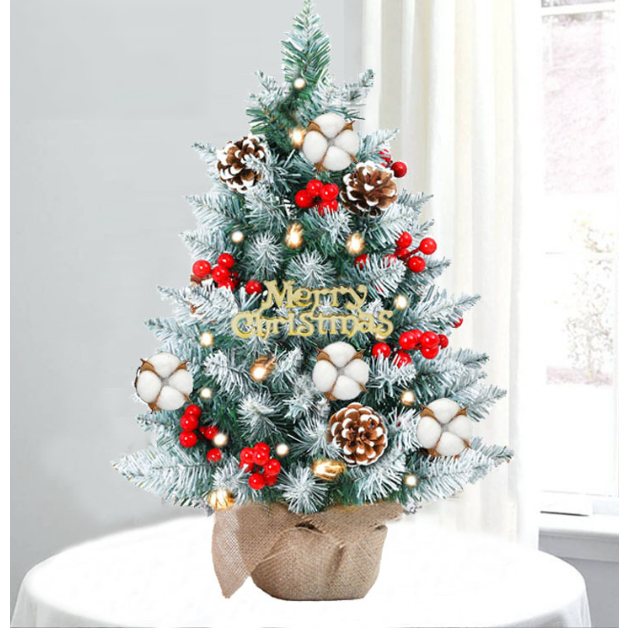 Cây Thông Tuyết Hoa Gòn Quả Đỏ TTT02 40cm Trang Trí Giáng Sinh