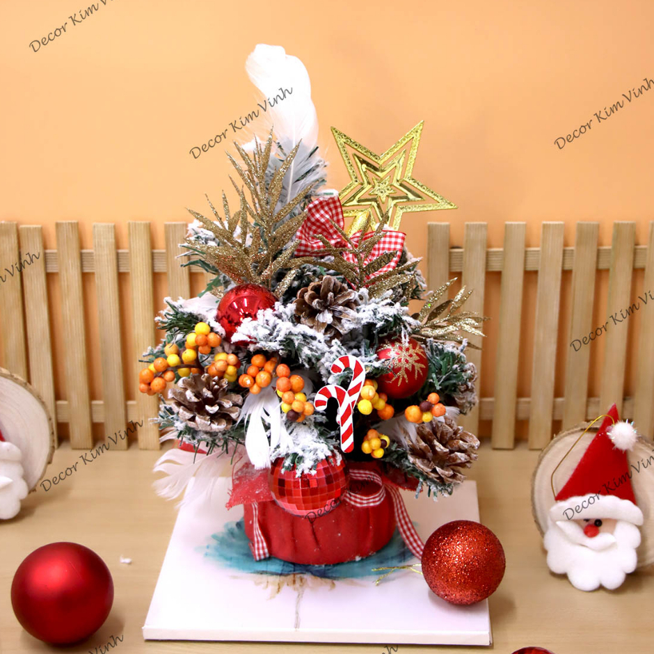 Cây Thông Tuyết Sao Vàng TTT04 Cây Thông 25cm Trang Trí Giáng Sinh Kèm đèn