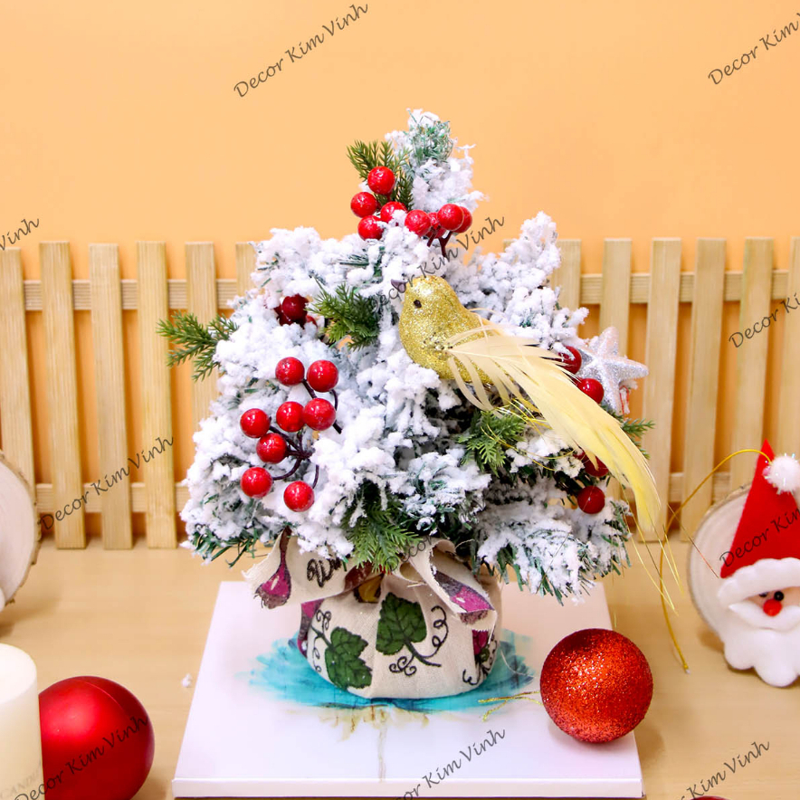 Cây Thông Tuyết Chim Vàng TTT03 Cây Thông 25cm Trang Trí Giáng Sinh Kèm Đèn