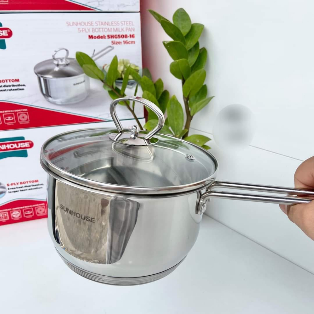 NỒI QUẤY BỘT INOX 5 ĐÁY SUNHOUSE SHG 508 16cm Đáy từ. Dùng được mọi loại bếp