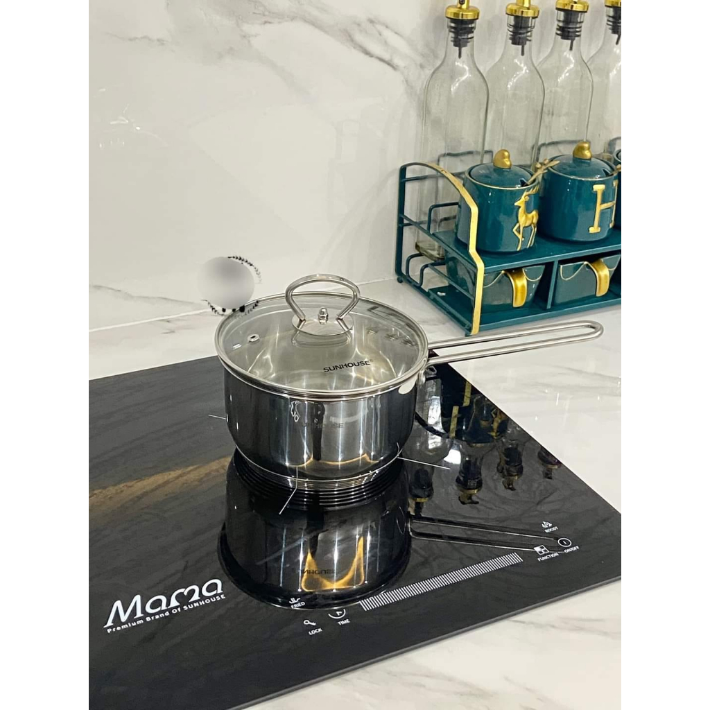 NỒI QUẤY BỘT INOX 5 ĐÁY SUNHOUSE SHG 508 16cm Đáy từ. Dùng được mọi loại bếp