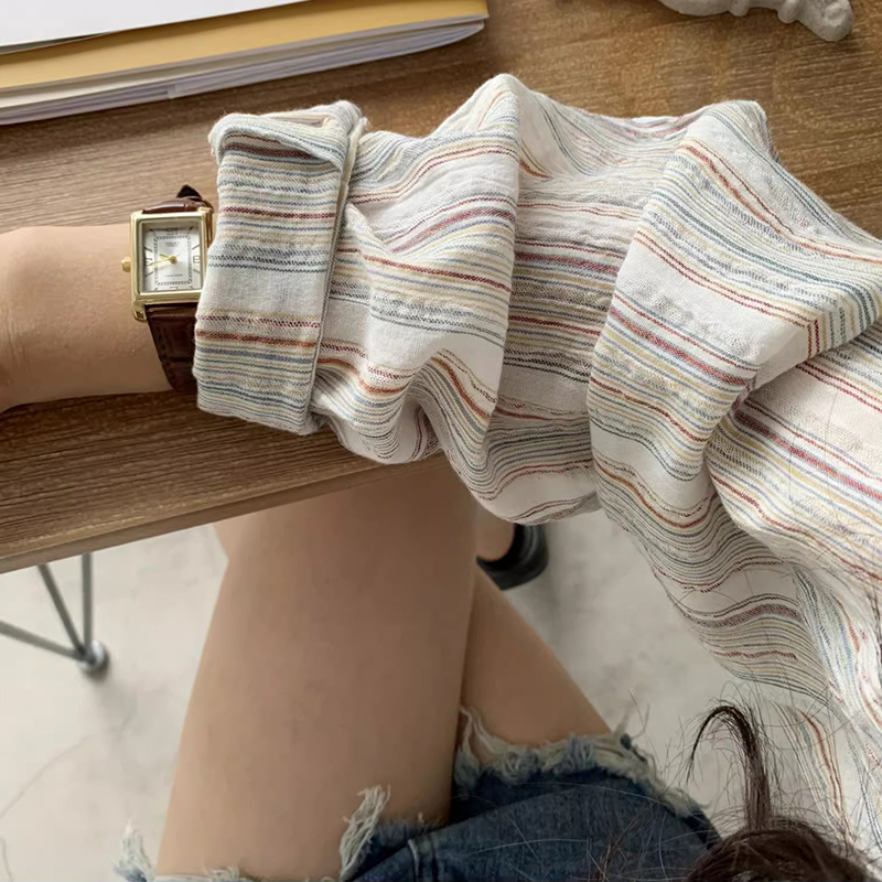 Áo sơ mi nữ Tay dài Hàn Quốc đẹp Kẻ sọc dọc Form rộng Sơ mi nữ Dài tay Form rộng Hàn Quốc Ulzzang