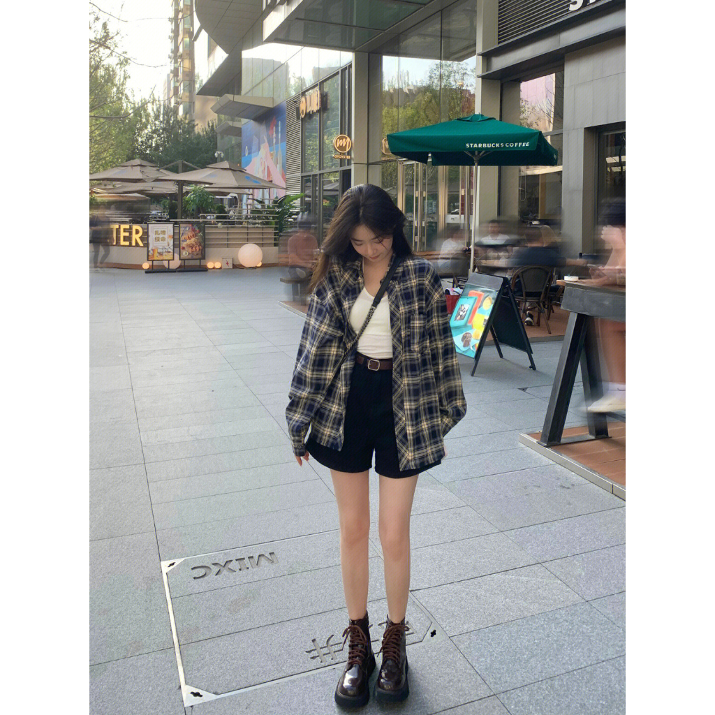 Áo sơ mi nữ Khoác ngoài Kẻ sọc caro Tay dài Form rộng Hàn Quốc Sơ mi khoác ngoài nữ Form rộng Dài tay