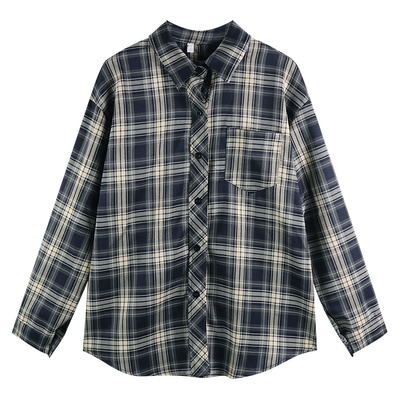 Áo sơ mi nữ Khoác ngoài Kẻ sọc caro Tay dài Form rộng Hàn Quốc Sơ mi khoác ngoài nữ Form rộng Dài tay