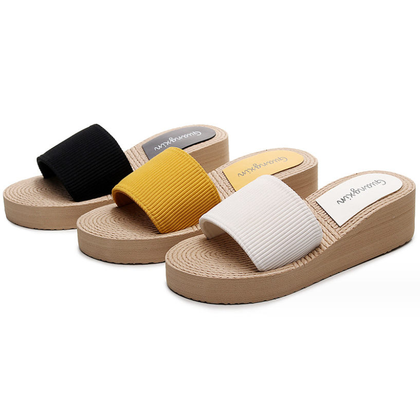 Dép nữ thời trang quai ngang đế cói tăng chiều cao 5cm siêu mềm, êm chân DN21