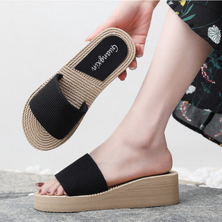 (MẪU MỚI) Dép nữ thời trang quai ngang đế cói tăng chiều cao 5cm siêu mềm, êm chân DN21