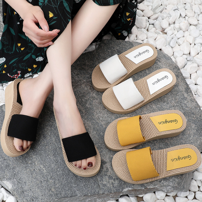 Dép nữ thời trang quai ngang đế cói tăng chiều cao 5cm siêu mềm, êm chân DN21