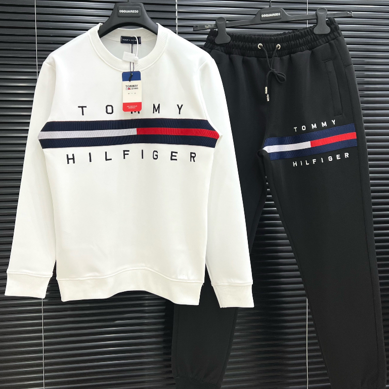 Bộ quần áo Sweater TOMMY hoạ tiết thêu logo chữ siêu đẹp - Bộ thu đông TOMMY hình in siêu nét