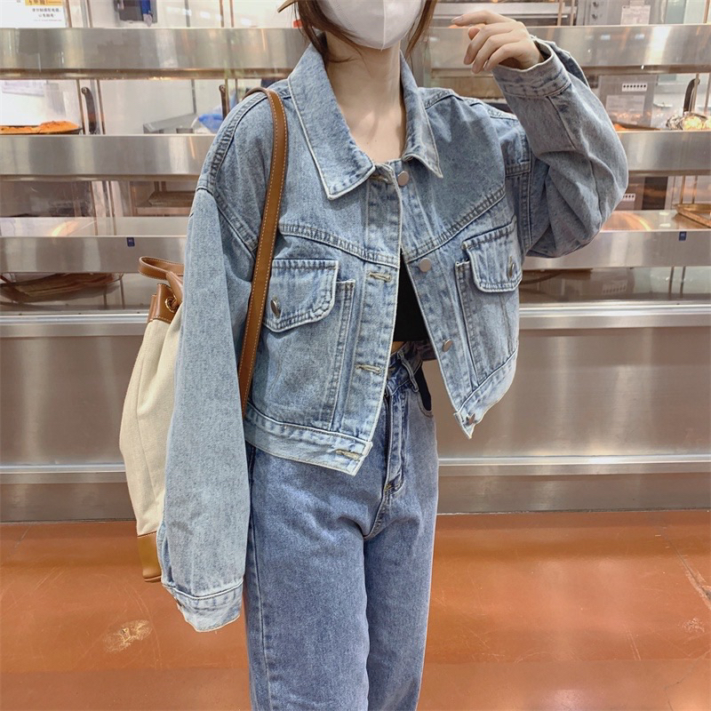 Áo khoác jeans nữ lửng dáng rộng phong cách Hàn Quốc trẻ trung năng động Shop Hạt Dẻ