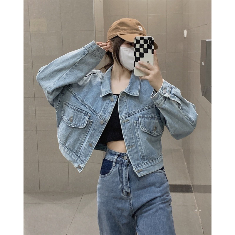 Áo khoác jeans nữ lửng dáng rộng phong cách Hàn Quốc trẻ trung năng động Shop Hạt Dẻ