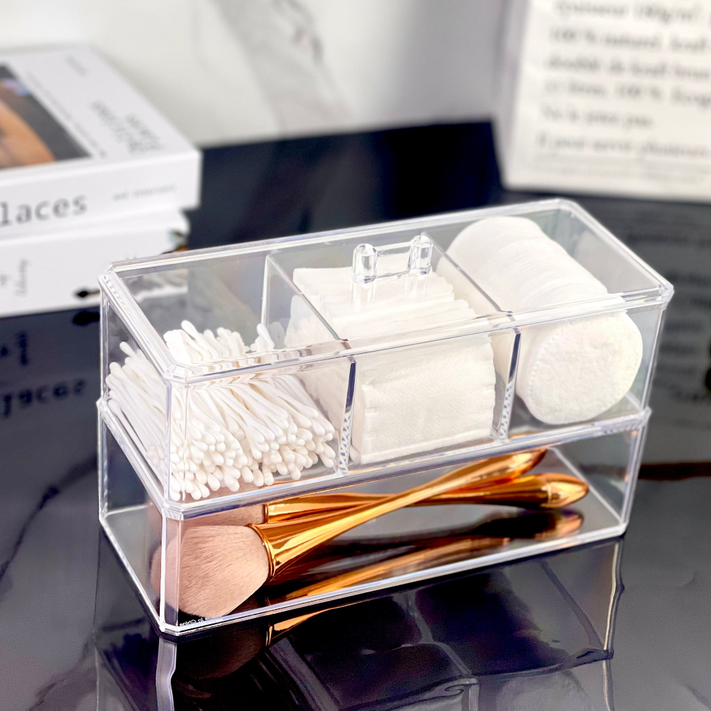 HỘP ĐỰNG BÔNG TẨY TRANG TĂM BÔNG 3 NGĂN NHIỀU TẦNG