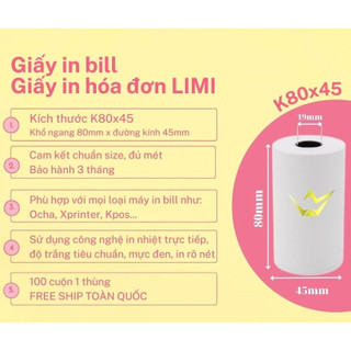  -  - Giấy in Bill, Giấy in hóa đơn thanh toán máy Pos, Taxi ( K80x45 lõi 19mm)