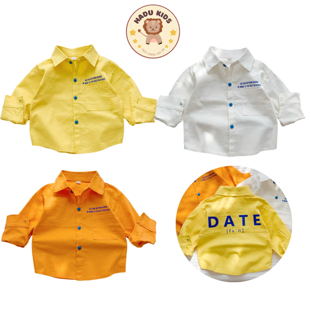 Áo sơ mi bé trai mặc tết, áo sơ mi cho bé dài tay cổ bẻ 2 lớp - HADU KIDS  7 - 28 kg