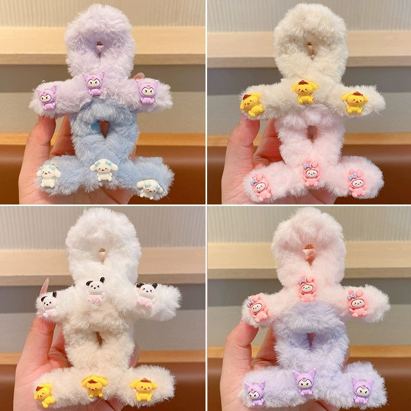 Kẹp tóc càng cua phủ lông nhung đính charm Toy Story Gấu Lotso/Melody/Kuromi gam màu pastel phong cách Hàn Quốc